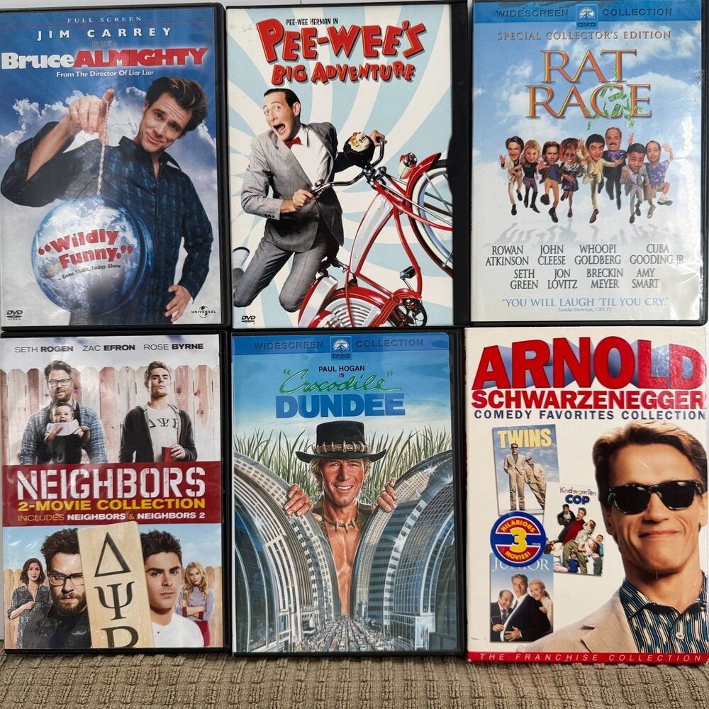 6 DVD Comedy Movie Lot Bruce Almighty Rat Race Neighbors Dundee Arnold - Picture 1 of 9